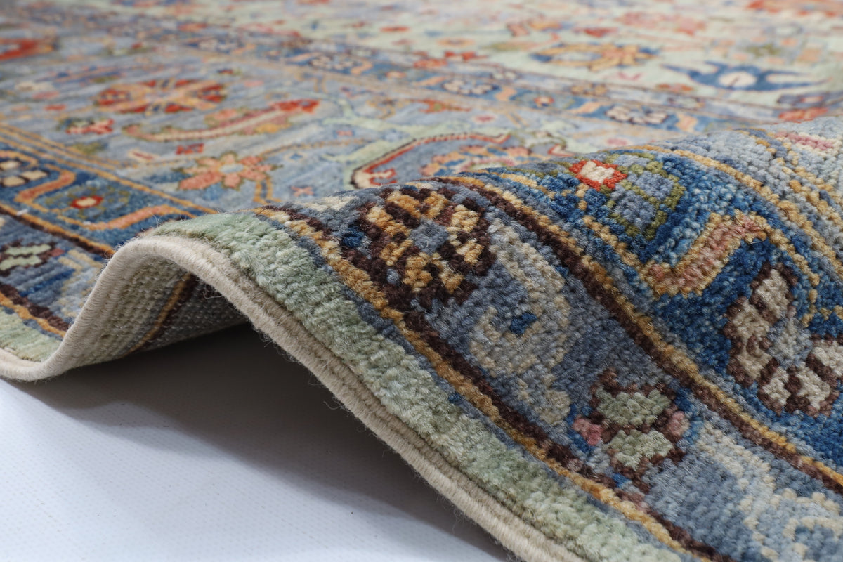 274 x 359 cm | Serapi Olive Green Design Hand Knotted veg Dye Wool Afghan Carpet