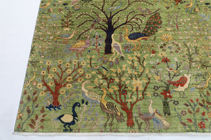 302 x 418 cm | Oriental Birds Green Area Rug Afghan Hand Knotted Veg Dye Wool carpet