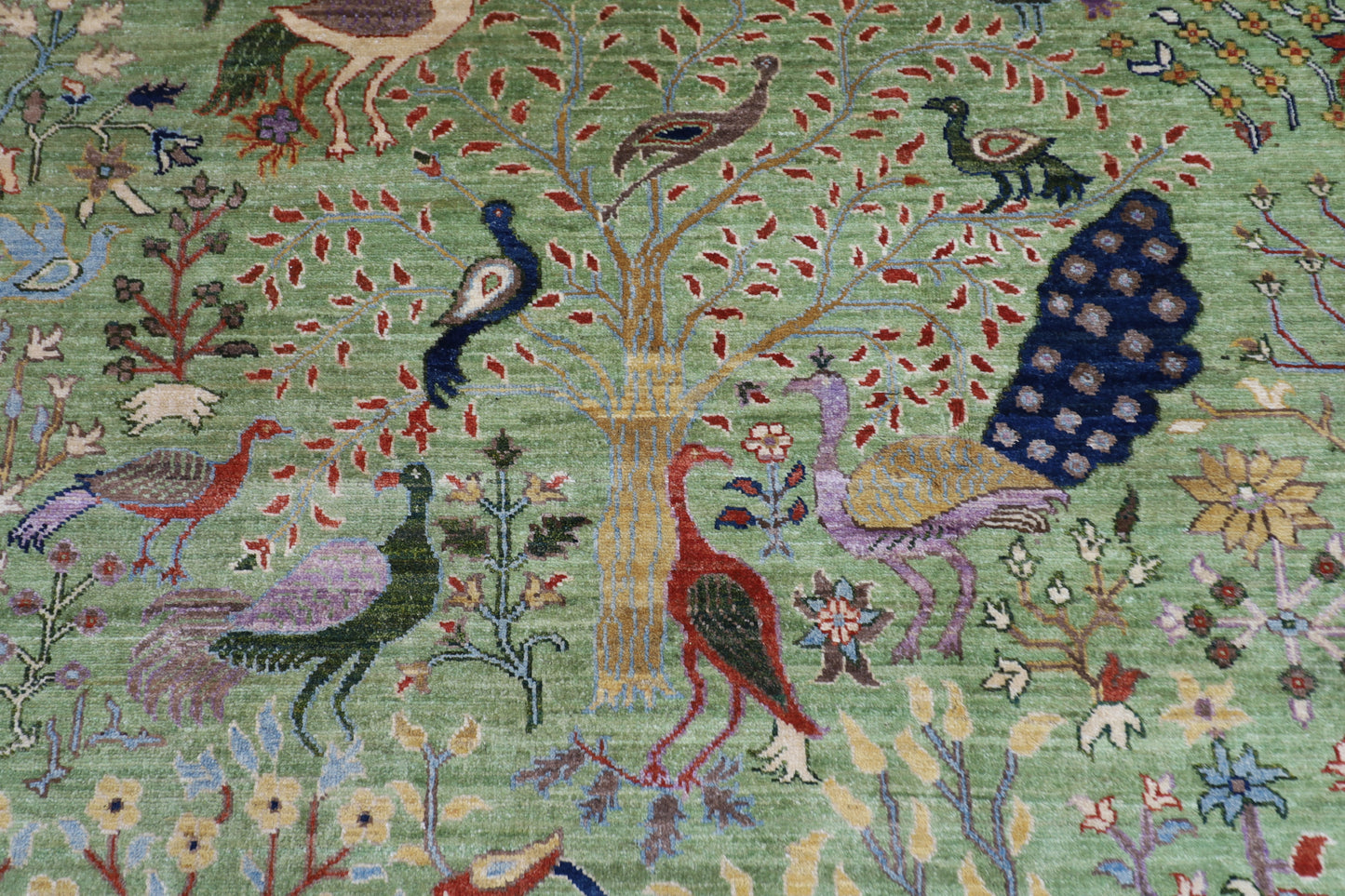 302 x 418 cm | Oriental Birds Green Area Rug Afghan Hand Knotted Veg Dye Wool carpet