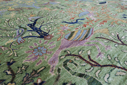 302 x 418 cm | Oriental Birds Green Area Rug Afghan Hand Knotted Veg Dye Wool carpet