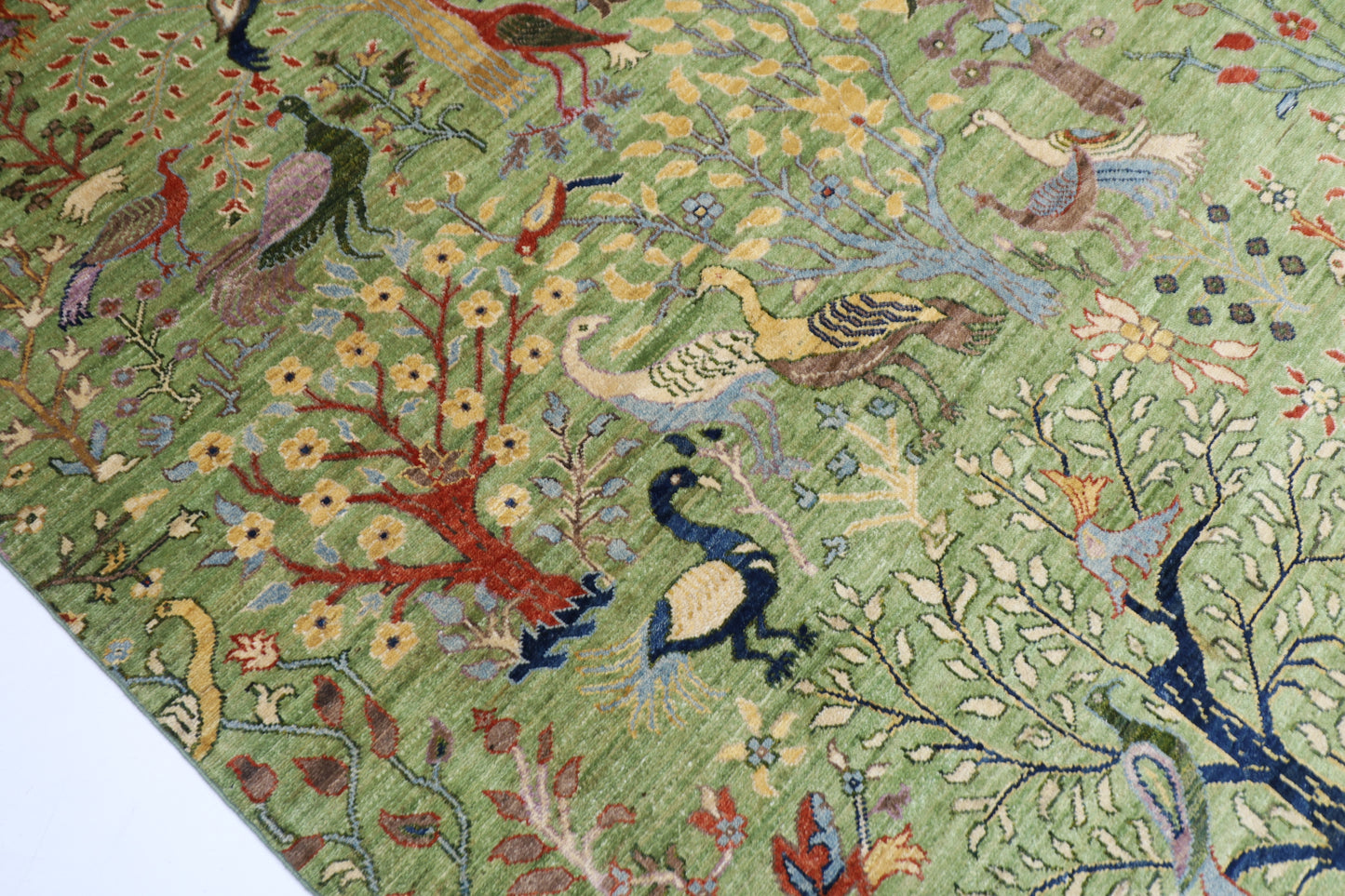 302 x 418 cm | Oriental Birds Green Area Rug Afghan Hand Knotted Veg Dye Wool carpet