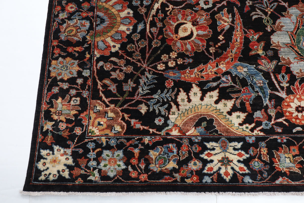 277 x 363 cm | Bidjar Black Design Hand Knotted veg Dye Wool Afghan Carpet