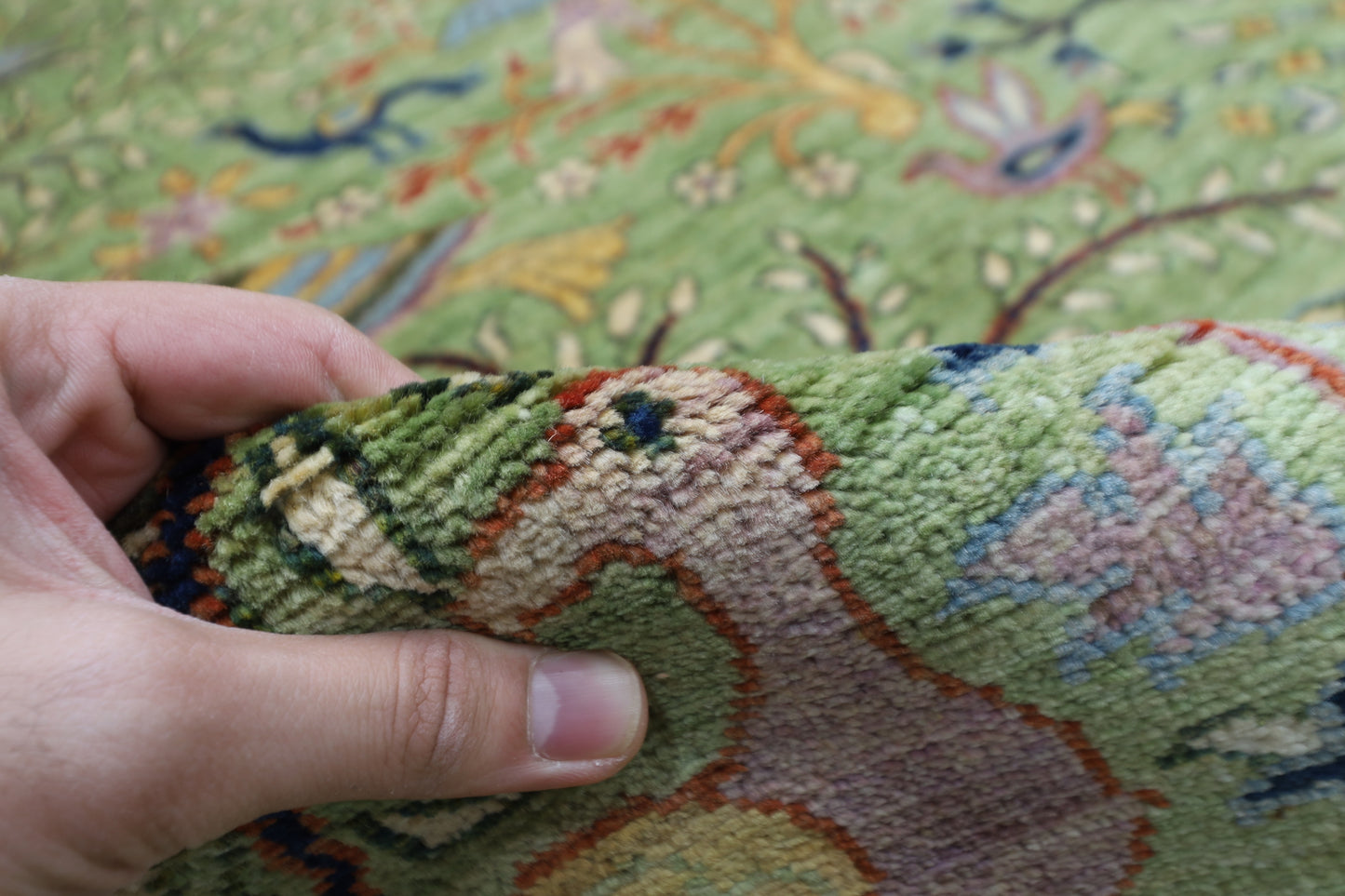 302 x 418 cm | Oriental Birds Green Area Rug Afghan Hand Knotted Veg Dye Wool carpet