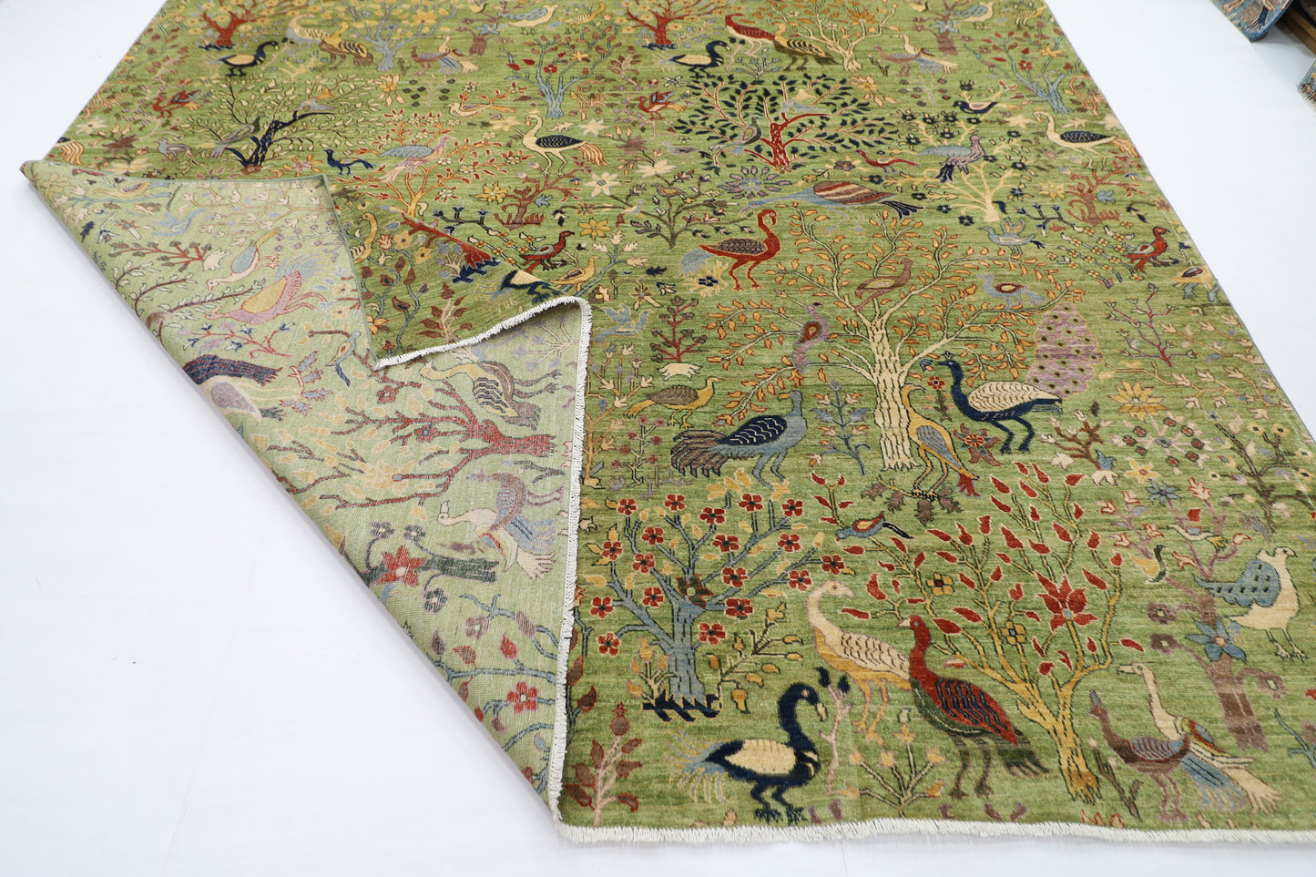 302 x 418 cm | Oriental Birds Green Area Rug Afghan Hand Knotted Veg Dye Wool carpet