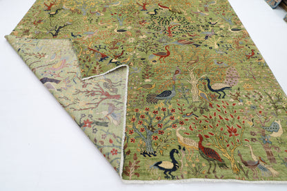 302 x 418 cm | Oriental Birds Green Area Rug Afghan Hand Knotted Veg Dye Wool carpet