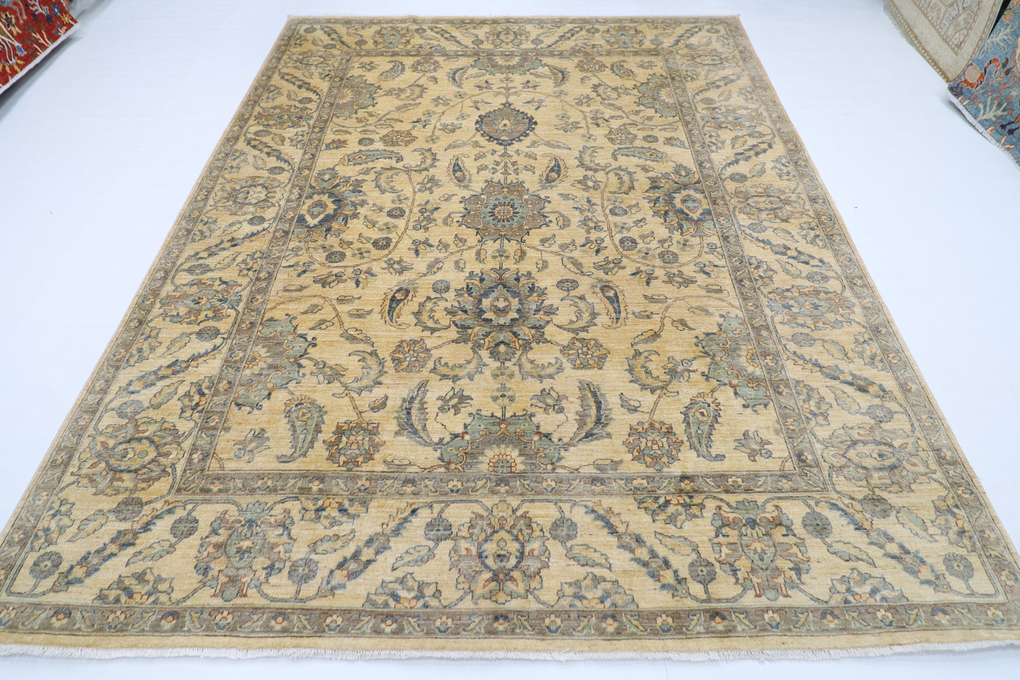 240 x 308 cm | Oriental Floral Beige Area Rug Afghan Hand Knotted Veg Dye Wool carpet