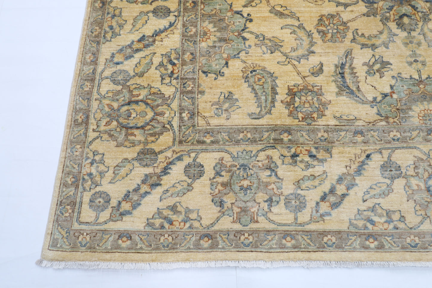 240 x 308 cm | Oriental Floral Beige Area Rug Afghan Hand Knotted Veg Dye Wool carpet