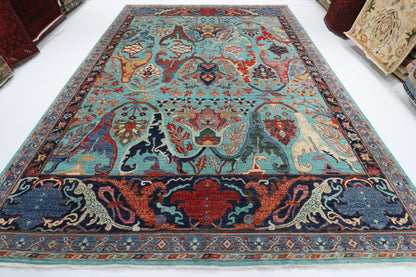 302 x 421 cm | kawros Turquoise Design Hand Knotted veg Dye Wool Afghan Carpet