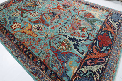 302 x 421 cm | kawros Turquoise Design Hand Knotted veg Dye Wool Afghan Carpet