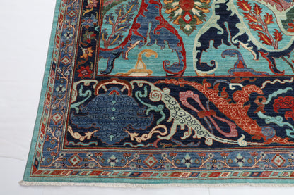 302 x 421 cm | kawros Turquoise Design Hand Knotted veg Dye Wool Afghan Carpet