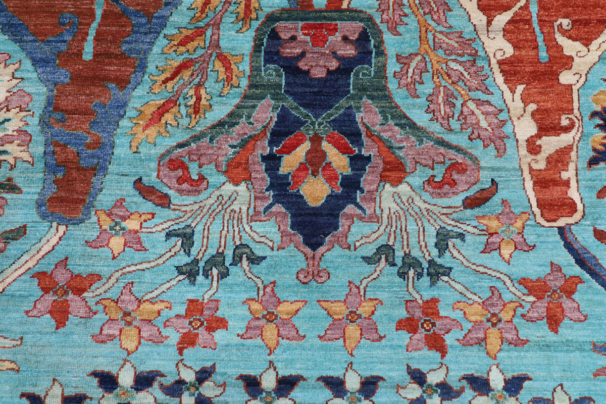 302 x 421 cm | kawros Turquoise Design Hand Knotted veg Dye Wool Afghan Carpet