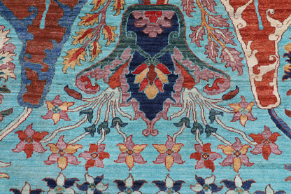 302 x 421 cm | kawros Turquoise Design Hand Knotted veg Dye Wool Afghan Carpet