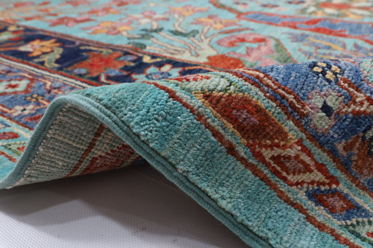 302 x 421 cm | kawros Turquoise Design Hand Knotted veg Dye Wool Afghan Carpet