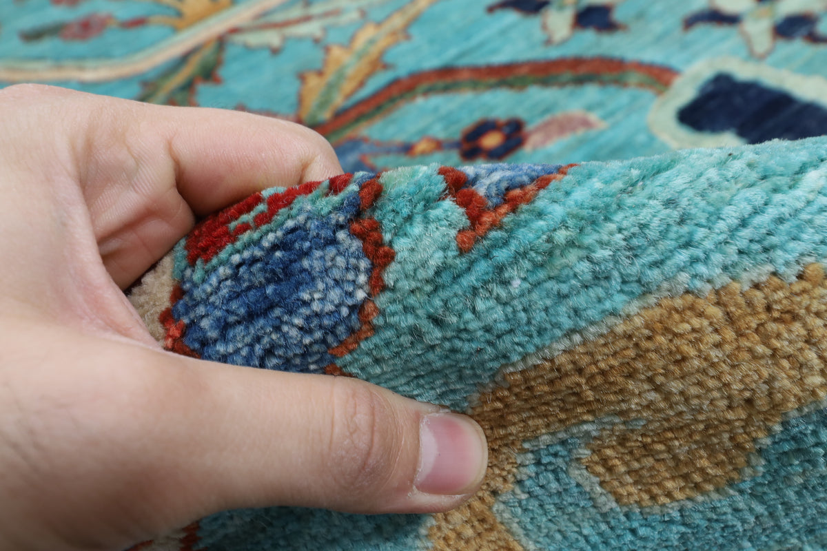302 x 421 cm | kawros Turquoise Design Hand Knotted veg Dye Wool Afghan Carpet