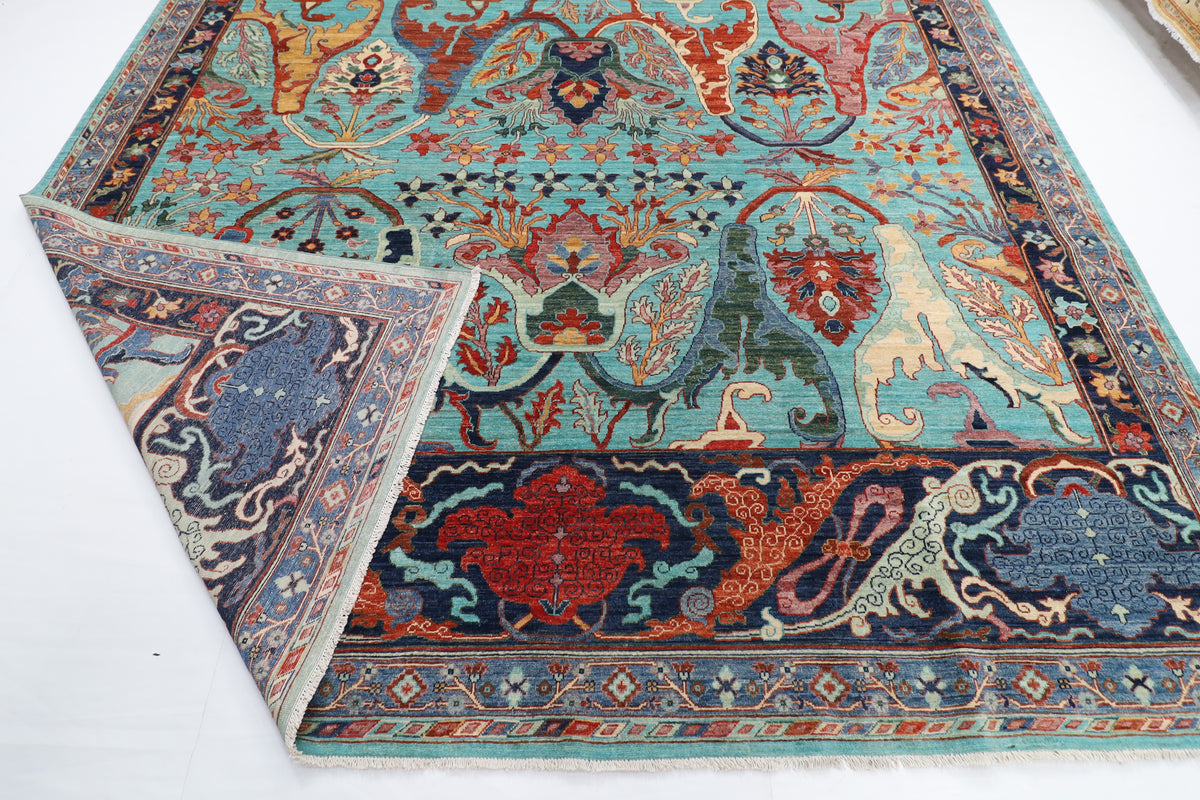 302 x 421 cm | kawros Turquoise Design Hand Knotted veg Dye Wool Afghan Carpet