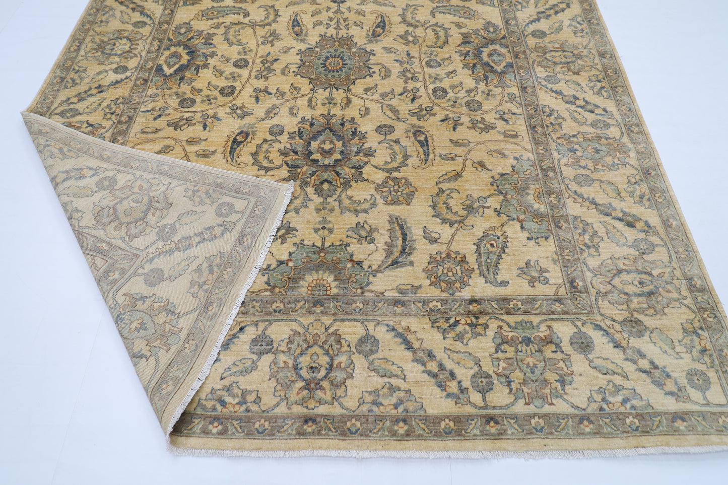 240 x 308 cm | Oriental Floral Beige Area Rug Afghan Hand Knotted Veg Dye Wool carpet
