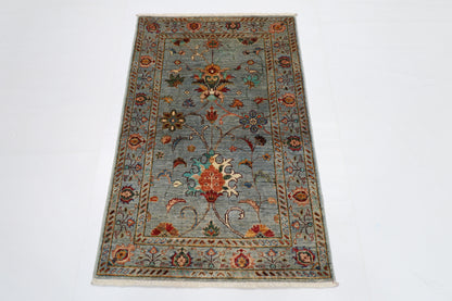82 x 127 cm | Tribal Gray Area Rug Afghan Hand Knotted veg Dye Wool carpet