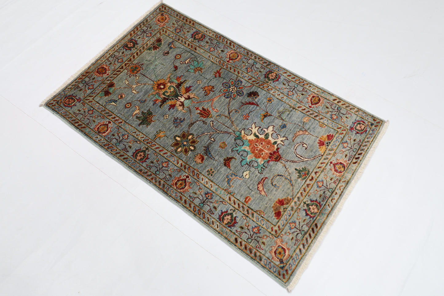 82 x 127 cm | Tribal Gray Area Rug Afghan Hand Knotted veg Dye Wool carpet