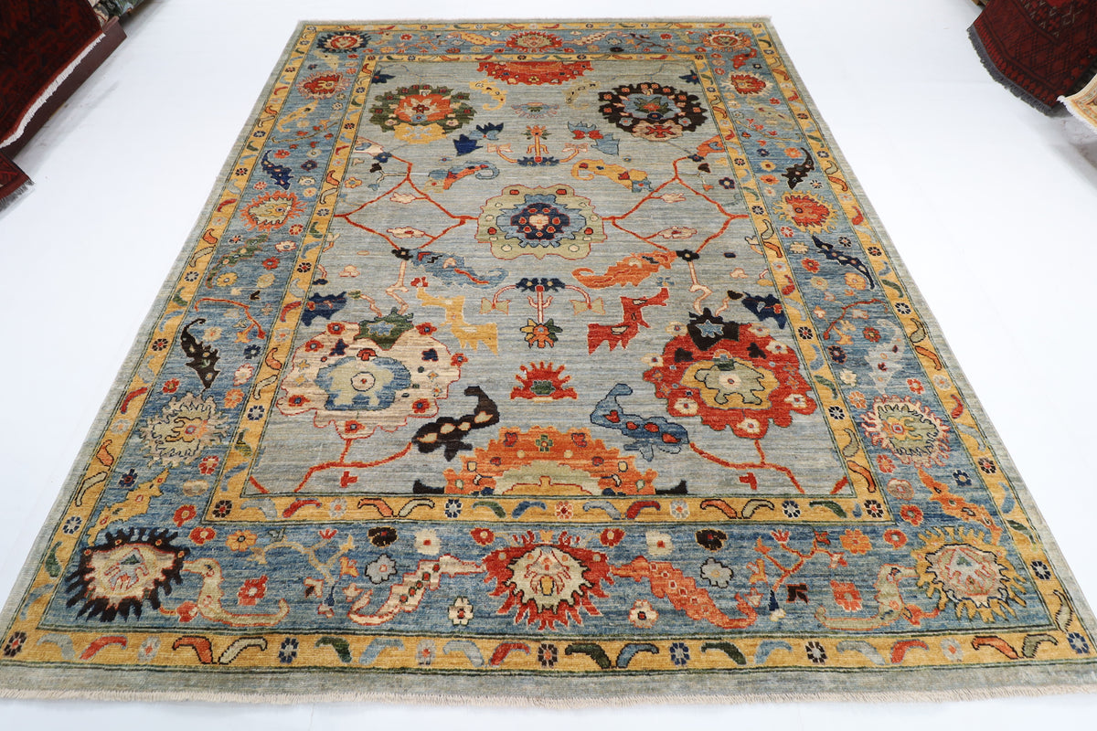 244 x 296 cm | Oushak Design Hand Knotted veg Dye Wool Afghan Carpet