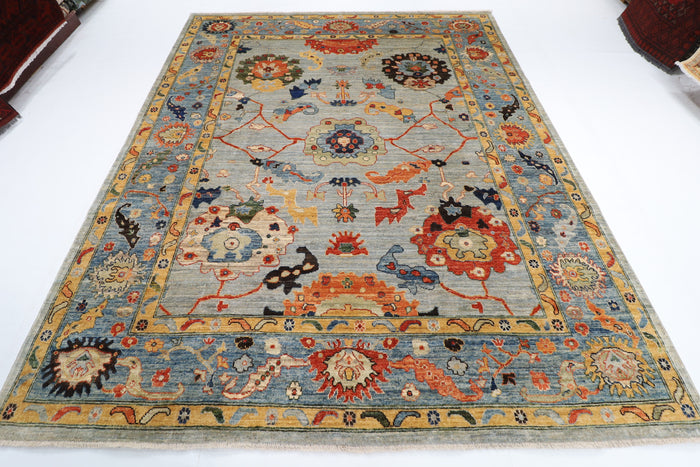244 x 296 cm | Oushak Design Hand Knotted veg Dye Wool Afghan Carpet