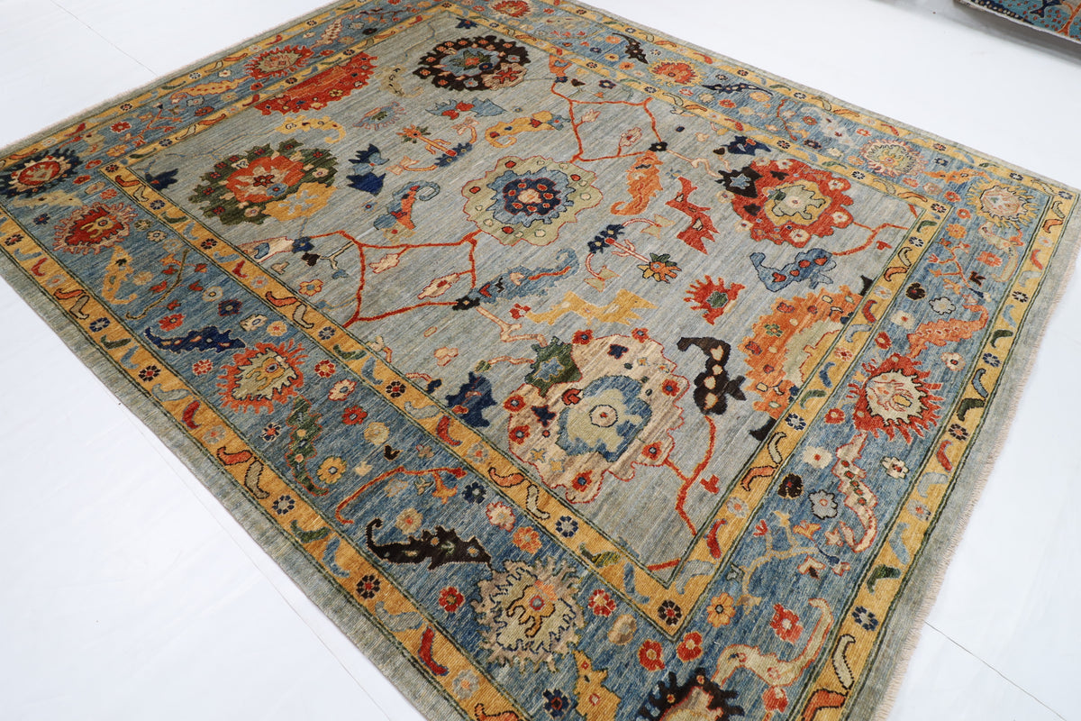 244 x 296 cm | Oushak Design Hand Knotted veg Dye Wool Afghan Carpet