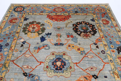 244 x 296 cm | Oushak Design Hand Knotted veg Dye Wool Afghan Carpet