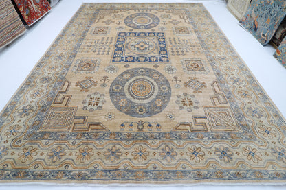 310 x 413 cm | Oriental Geometric Beige Area Rug Afghan Hand Knotted Veg Dye Wool carpet