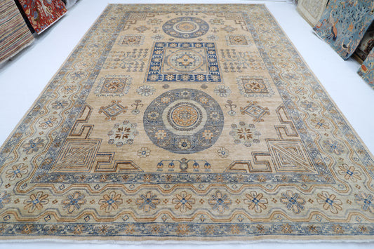 310 x 413 cm | Oriental Geometric Beige Area Rug Afghan Hand Knotted Veg Dye Wool carpet