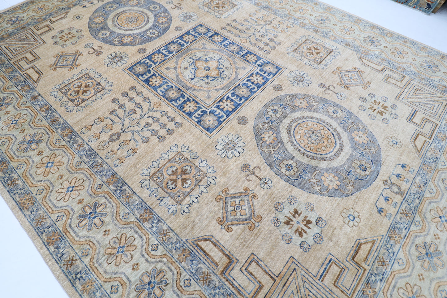 310 x 413 cm | Oriental Geometric Beige Area Rug Afghan Hand Knotted Veg Dye Wool carpet