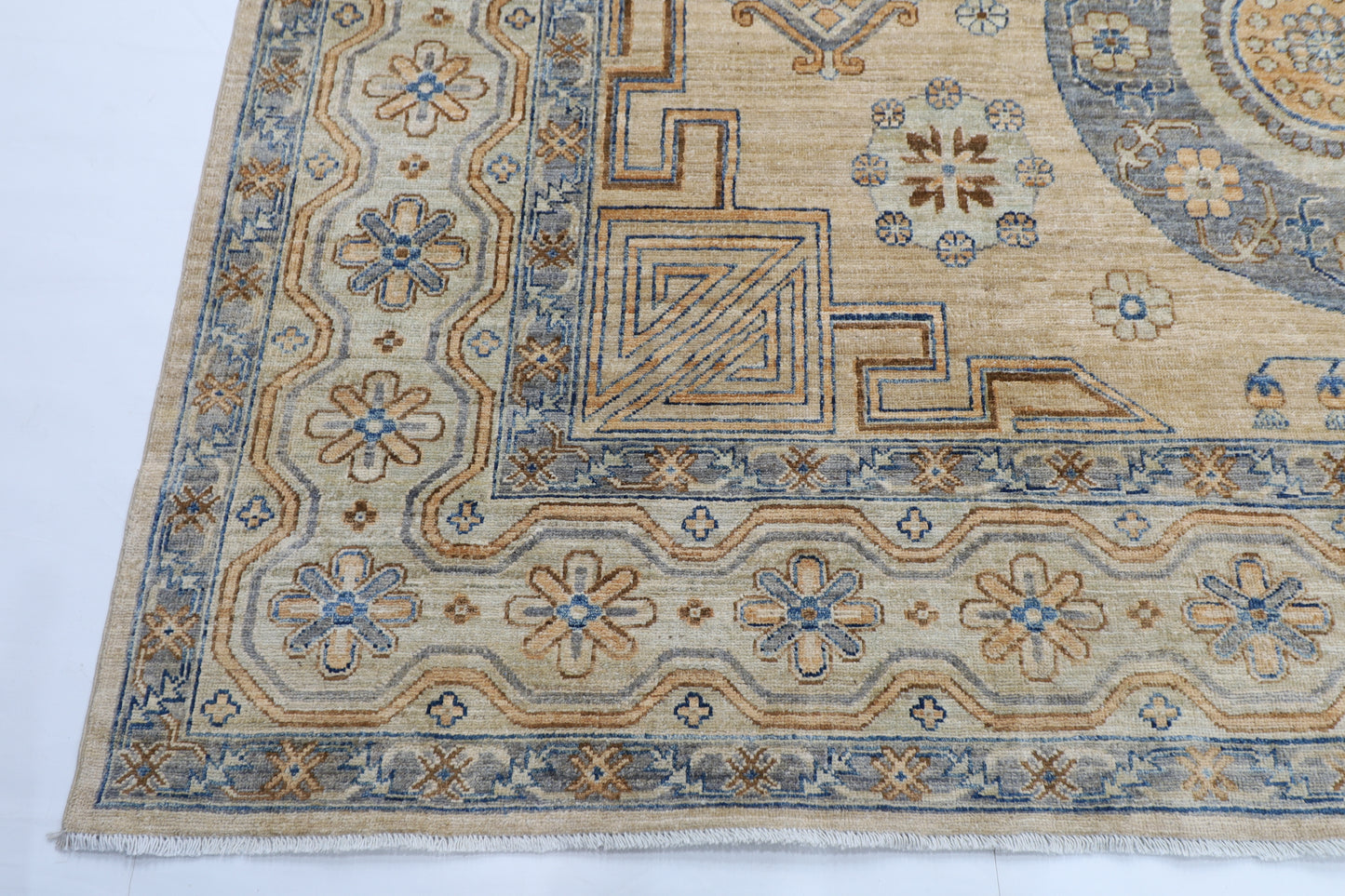 310 x 413 cm | Oriental Geometric Beige Area Rug Afghan Hand Knotted Veg Dye Wool carpet