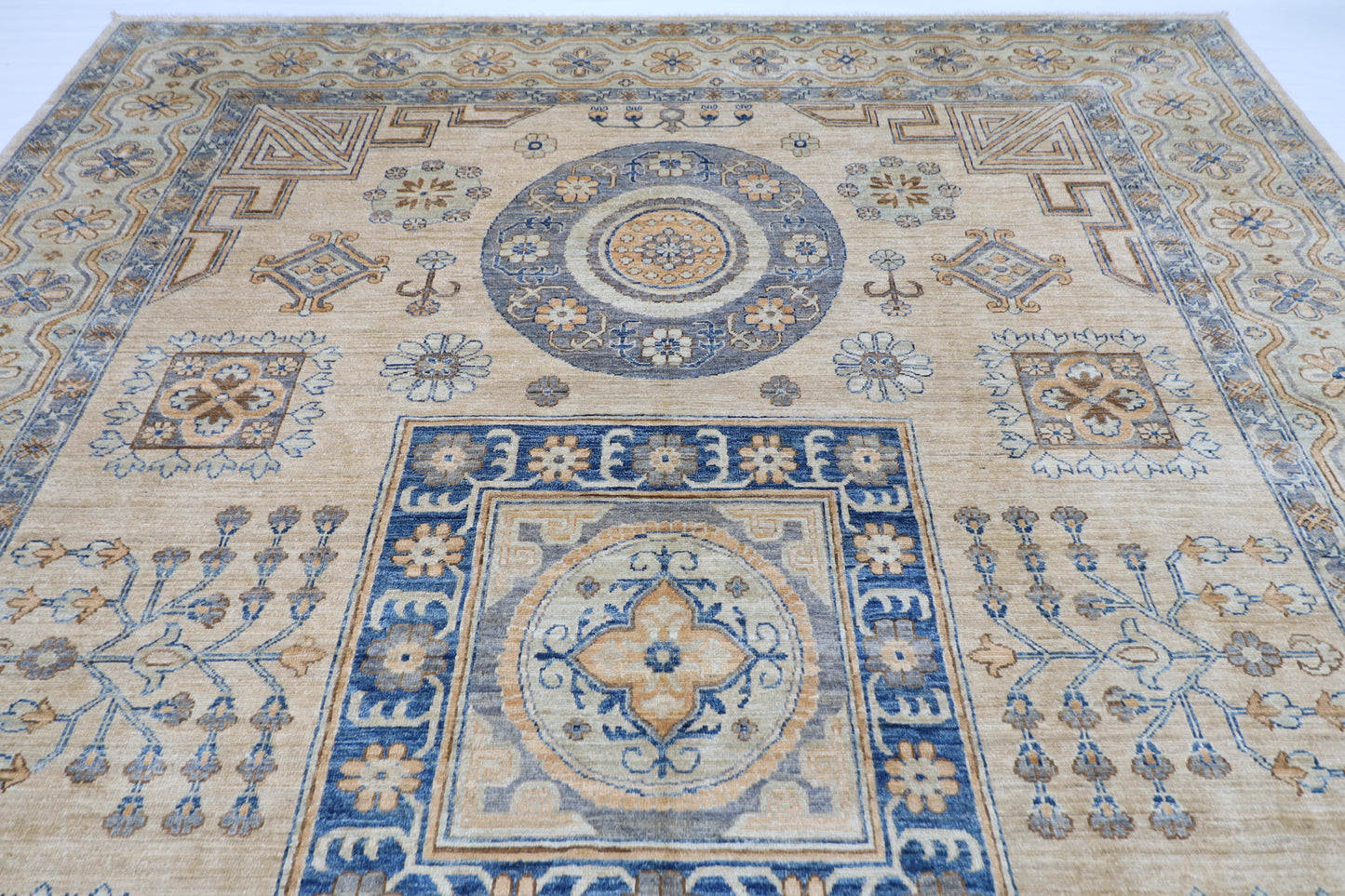 310 x 413 cm | Oriental Geometric Beige Area Rug Afghan Hand Knotted Veg Dye Wool carpet