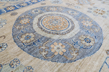 310 x 413 cm | Oriental Geometric Beige Area Rug Afghan Hand Knotted Veg Dye Wool carpet