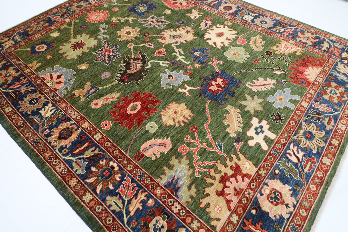 258 x 302 cm | Oriental Oushak Green Area Rug Afghan Hand Knotted Veg Dye Wool carpet