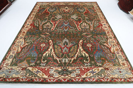 251 x 299 cm | Kawros Green Design Hand Knotted veg Dye Wool Afghan Carpet