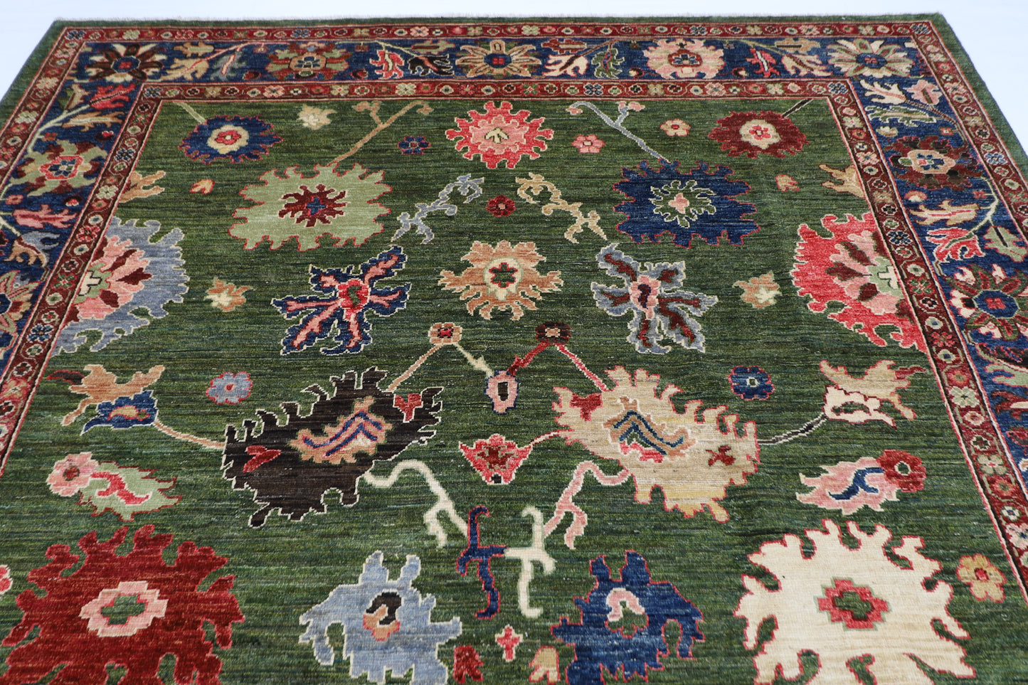 258 x 302 cm | Oriental Oushak Green Area Rug Afghan Hand Knotted Veg Dye Wool carpet