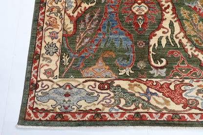 251 x 299 cm | Kawros Green Design Hand Knotted veg Dye Wool Afghan Carpet