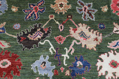 258 x 302 cm | Oriental Oushak Green Area Rug Afghan Hand Knotted Veg Dye Wool carpet