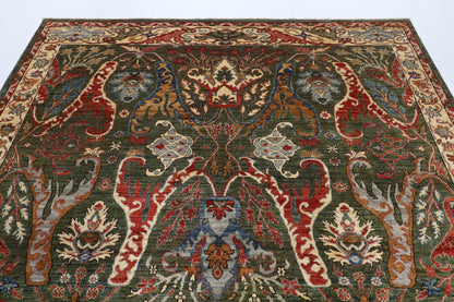 251 x 299 cm | Kawros Green Design Hand Knotted veg Dye Wool Afghan Carpet
