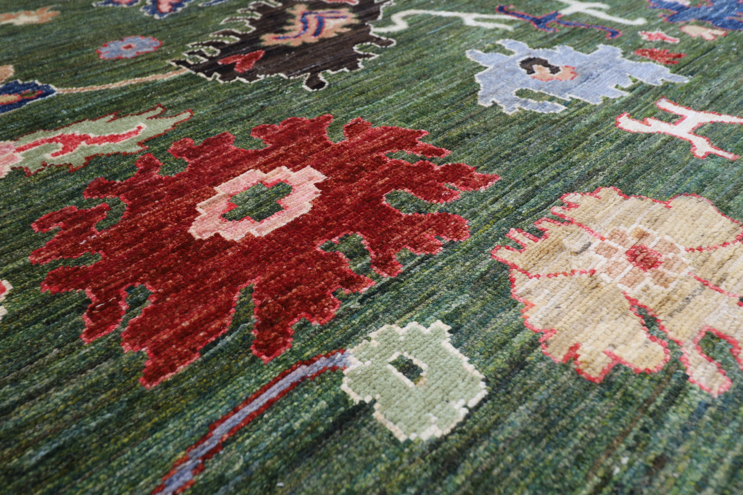 258 x 302 cm | Oriental Oushak Green Area Rug Afghan Hand Knotted Veg Dye Wool carpet