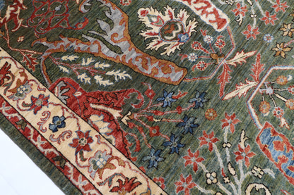 251 x 299 cm | Kawros Green Design Hand Knotted veg Dye Wool Afghan Carpet