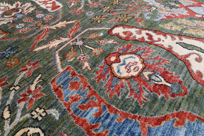 251 x 299 cm | Kawros Green Design Hand Knotted veg Dye Wool Afghan Carpet