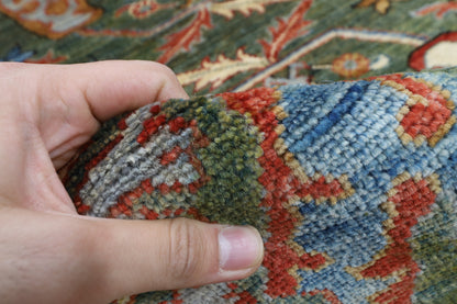 251 x 299 cm | Kawros Green Design Hand Knotted veg Dye Wool Afghan Carpet