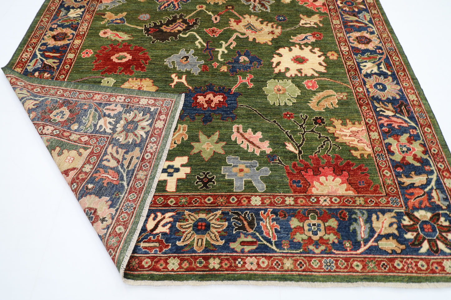 258 x 302 cm | Oriental Oushak Green Area Rug Afghan Hand Knotted Veg Dye Wool carpet