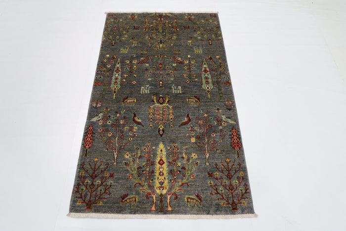 95 x 155 cm | Tree of Life Gray Area Rug Afghan Hand Knotted veg Dye Wool carpet