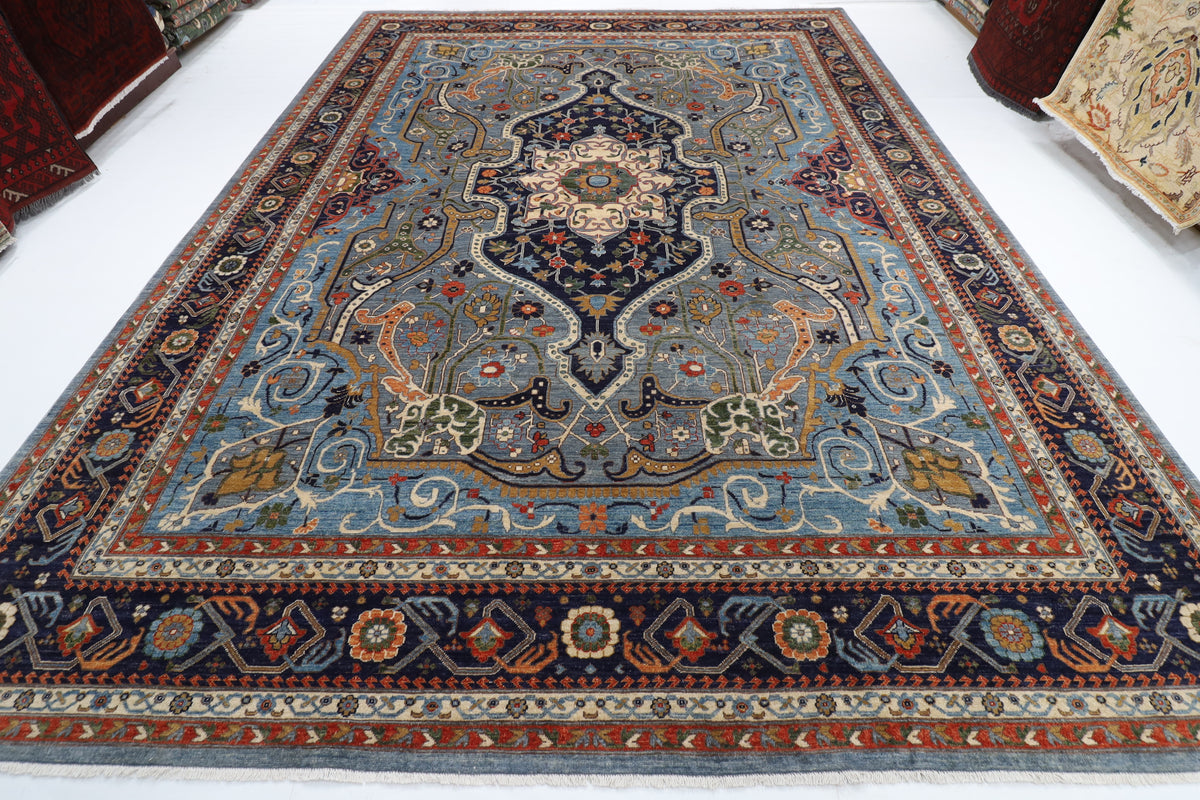 305 x 423 cm | Hariz Gray Design Hand Knotted veg Dye Wool Afghan Carpet