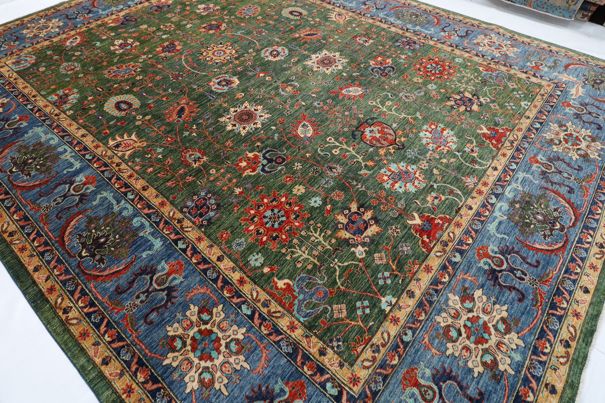 361 x 446 cm | Bidjar Green Design Hand Knotted veg Dye Wool Afghan Carpet