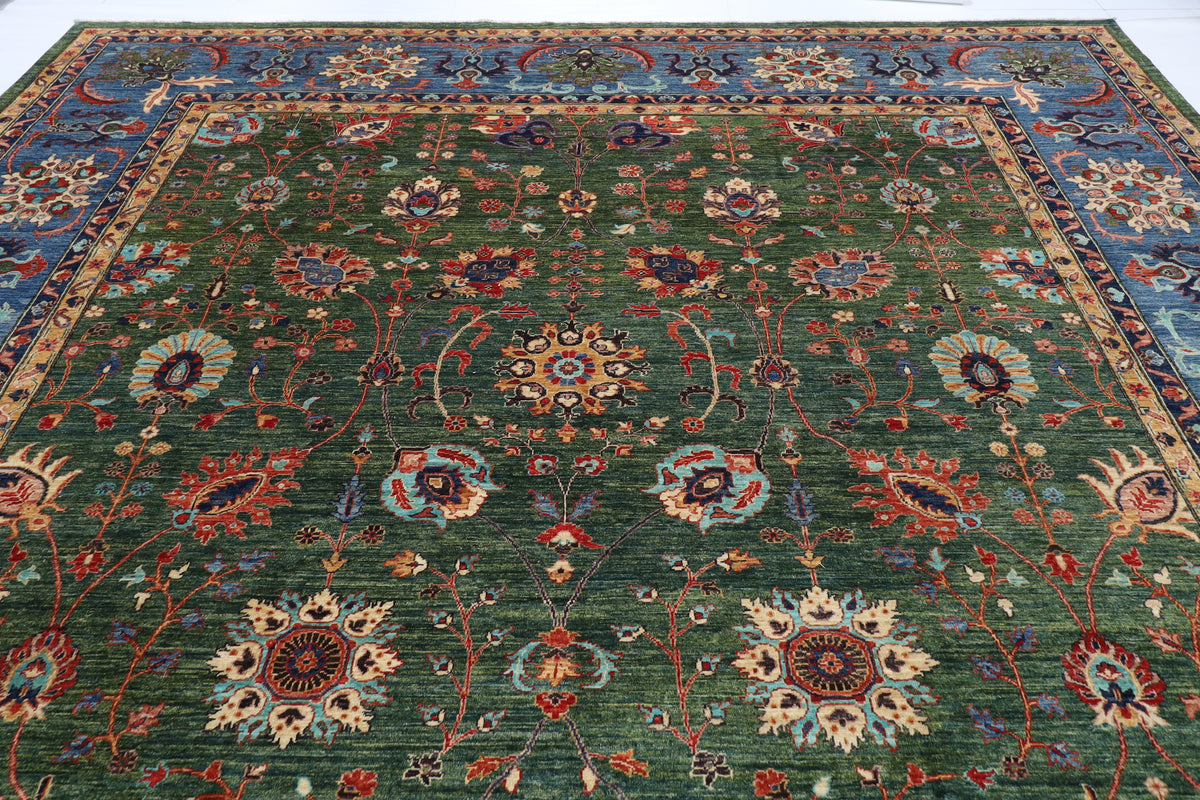 361 x 446 cm | Bidjar Green Design Hand Knotted veg Dye Wool Afghan Carpet