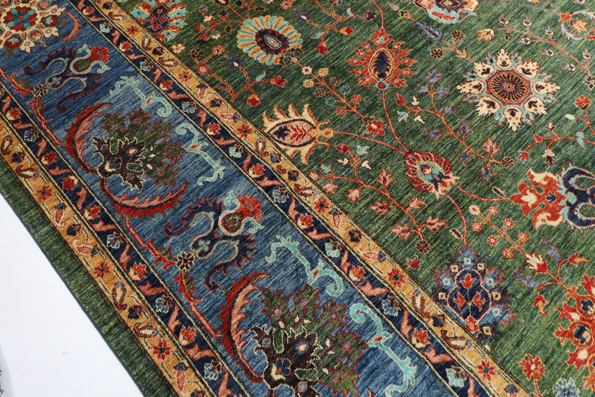 361 x 446 cm | Bidjar Green Design Hand Knotted veg Dye Wool Afghan Carpet
