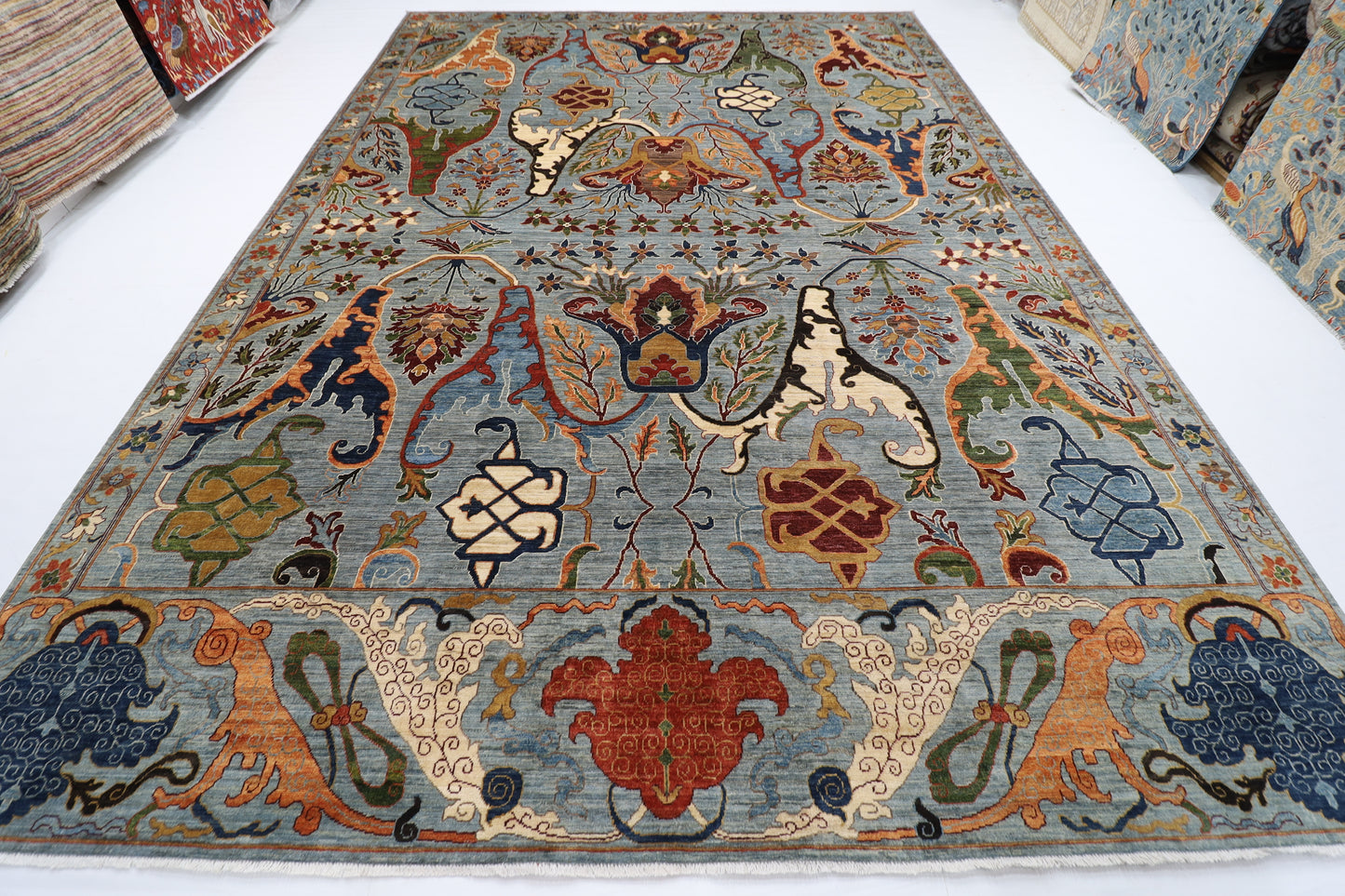 301 x 424 cm | Kawros Gray Design Area Rug Afghan Hand Knotted Veg Dye Wool carpet