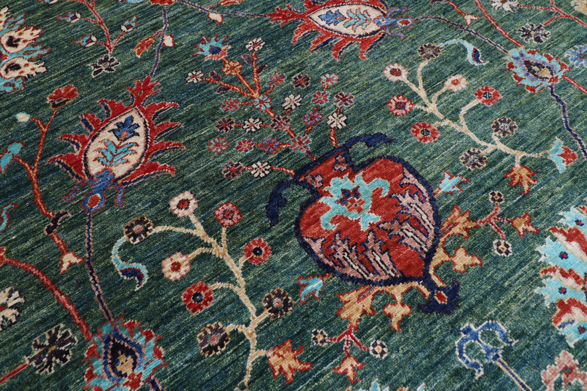 361 x 446 cm | Bidjar Green Design Hand Knotted veg Dye Wool Afghan Carpet